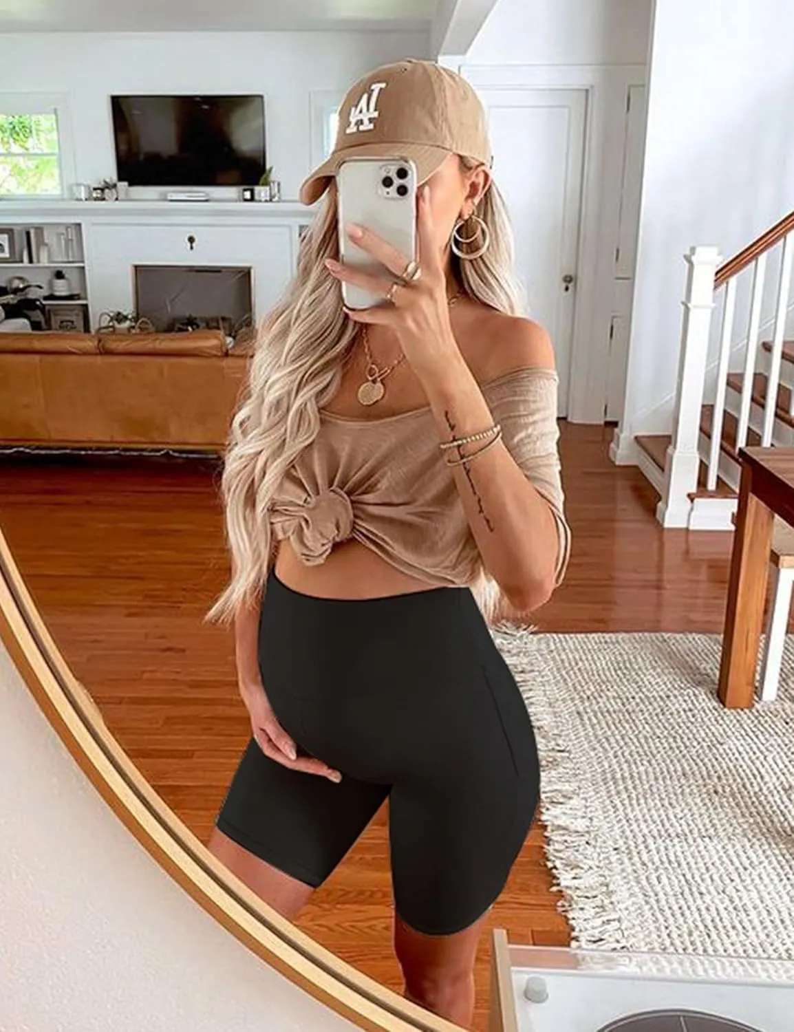 KIM S 5" Soft Lounge High Waisted Maternity Biker Shorts - Yoga Active Workout Maternity Shorts