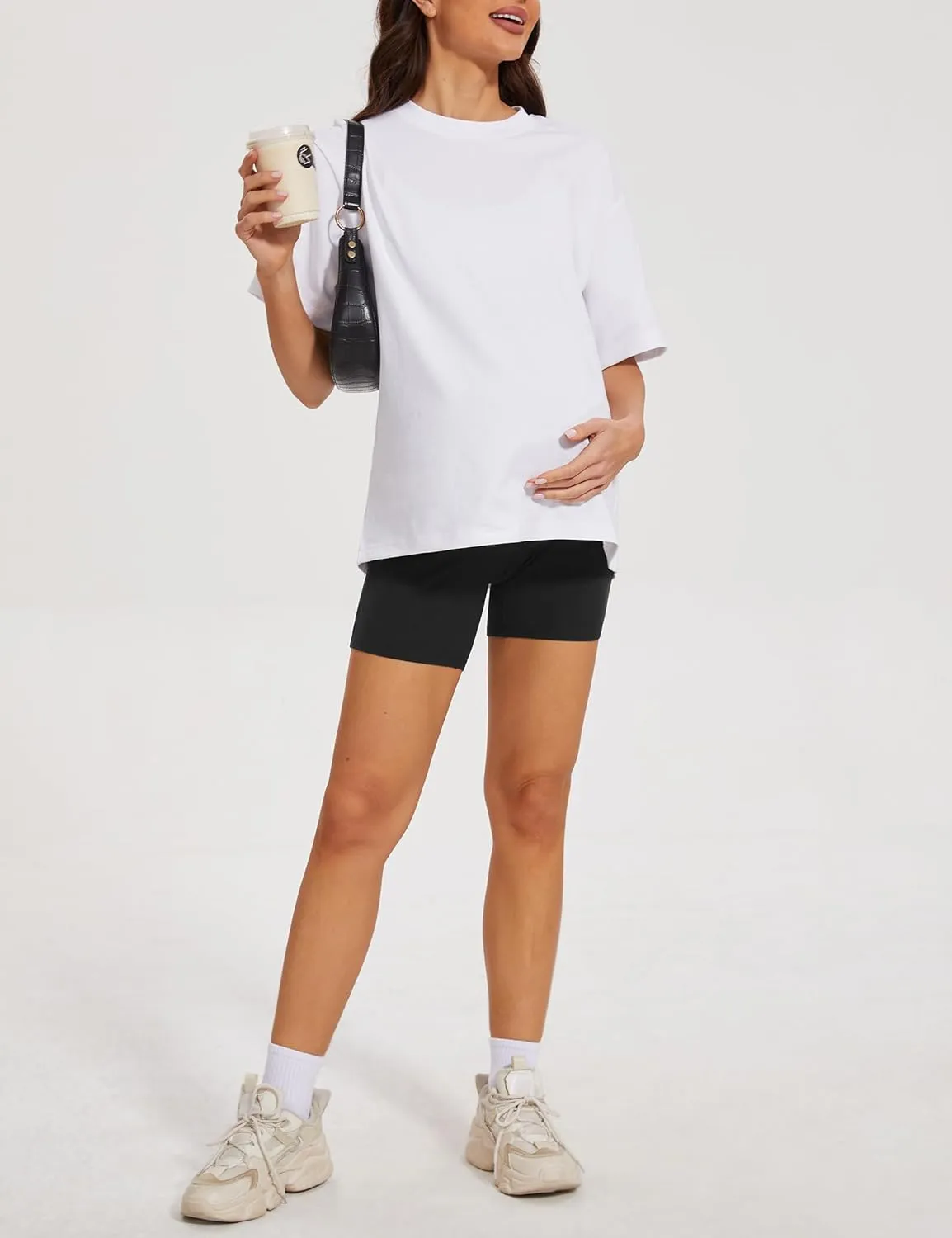 KIM S 5" Soft Lounge High Waisted Maternity Biker Shorts - Yoga Active Workout Maternity Shorts