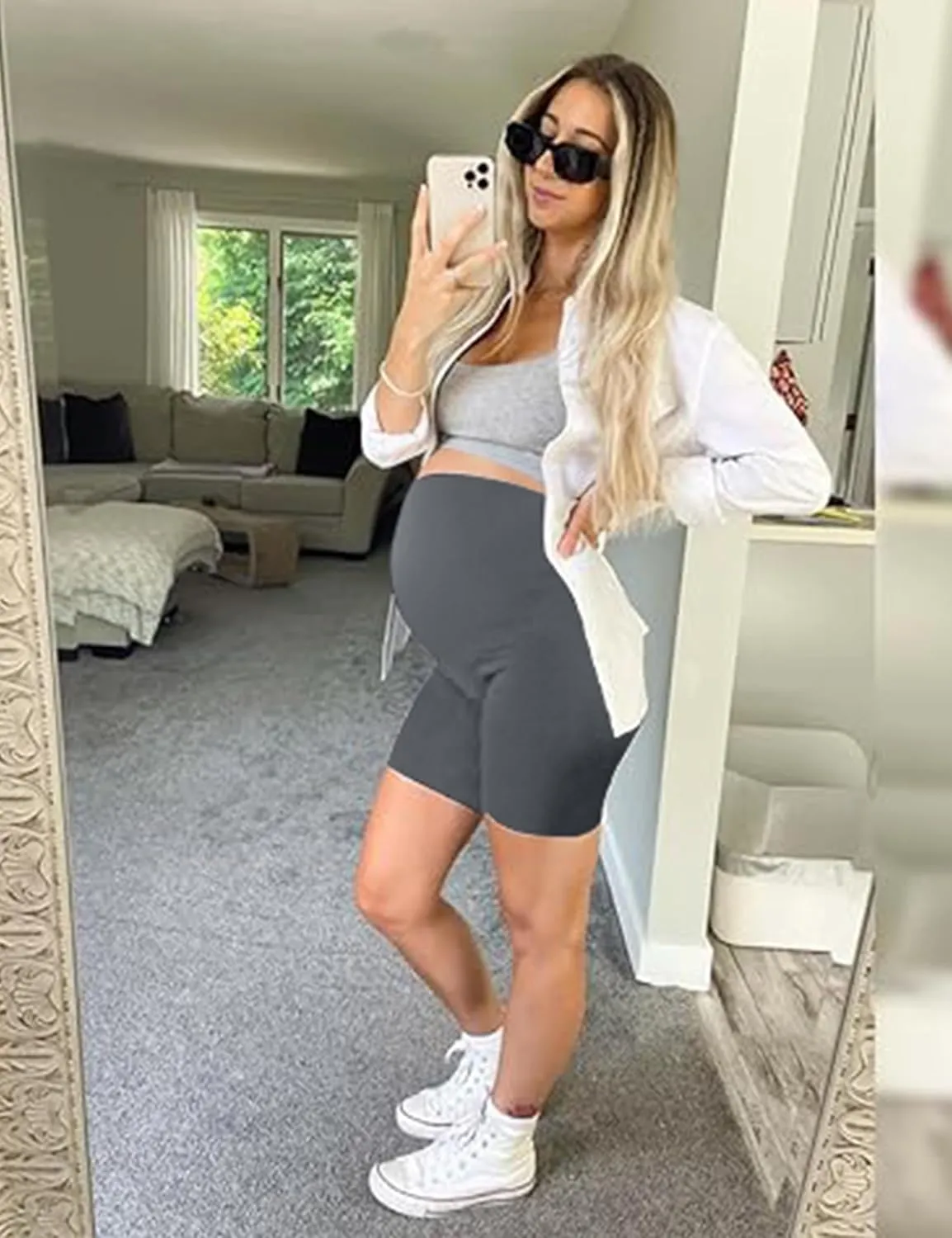 KIM S Buttery Soft High Waisted Maternity Biker Shorts - Workout Yoga Active Maternity Shorts