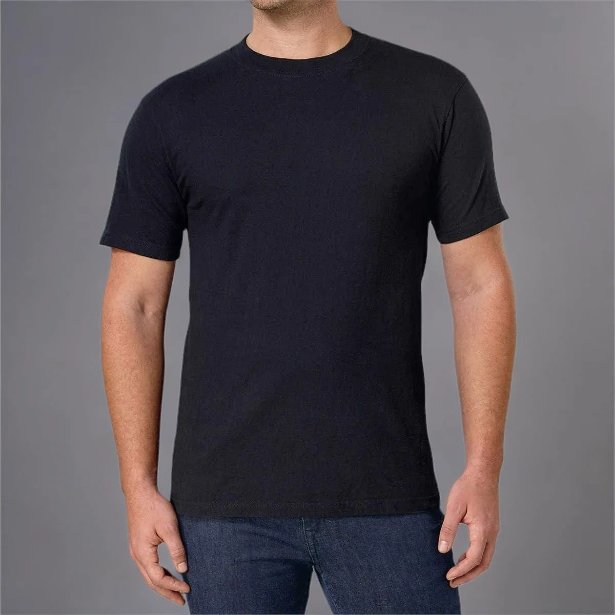 Kirkland Signature Mens Crew 100% Cotton Tagless Neck Tee, 6-Pack (Black, Medium)