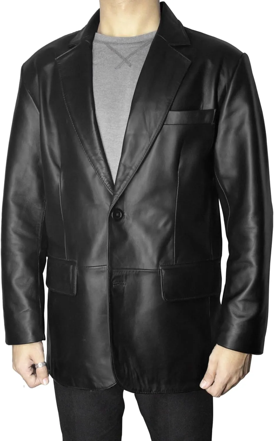 Lambskin Mens Leather Blazer 2 Button Classic Leather Coat Best for Business, Events Casual Wear Genuine Blazer for Men