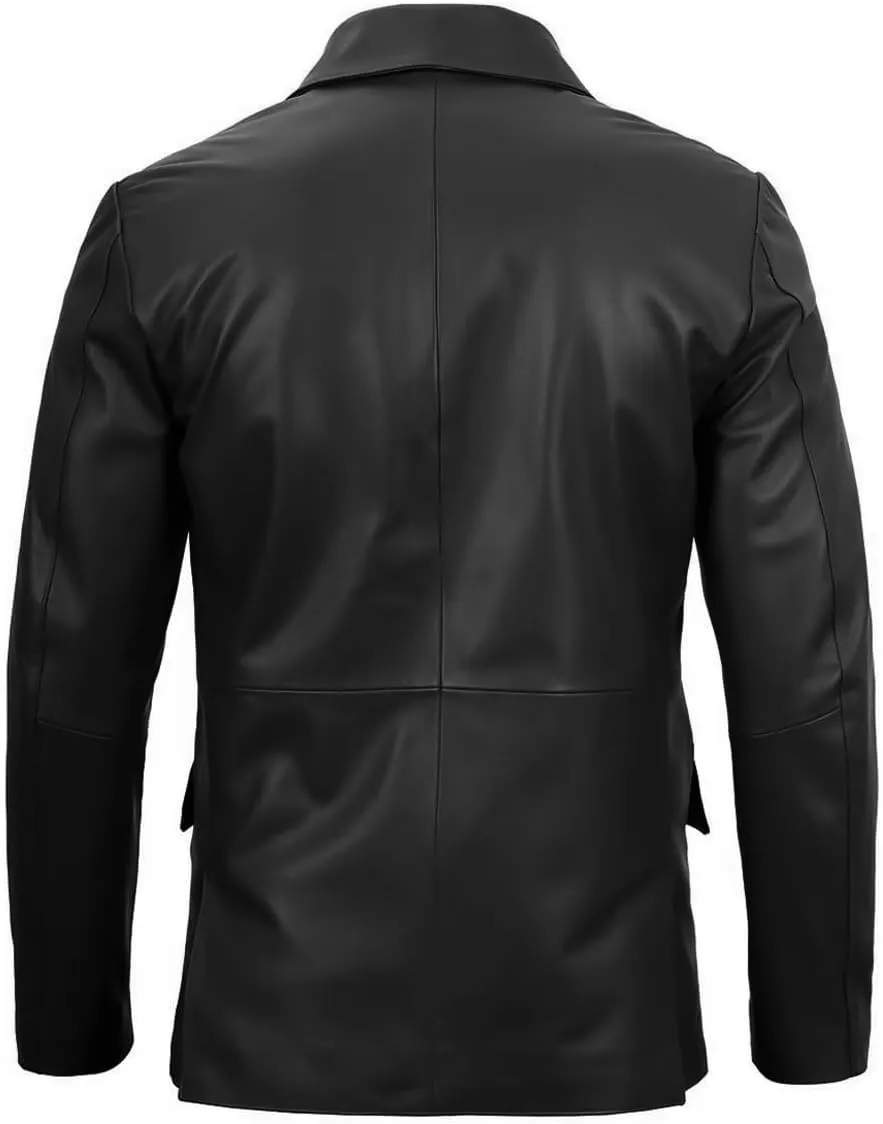 Lambskin Mens Leather Blazer 2 Button Classic Leather Coat Best for Business, Events Casual Wear Genuine Blazer for Men