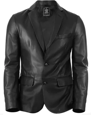 Lambskin Mens Leather Blazer 2 Button Classic Leather Coat Best for Business, Events Casual Wear Genuine Blazer for Men