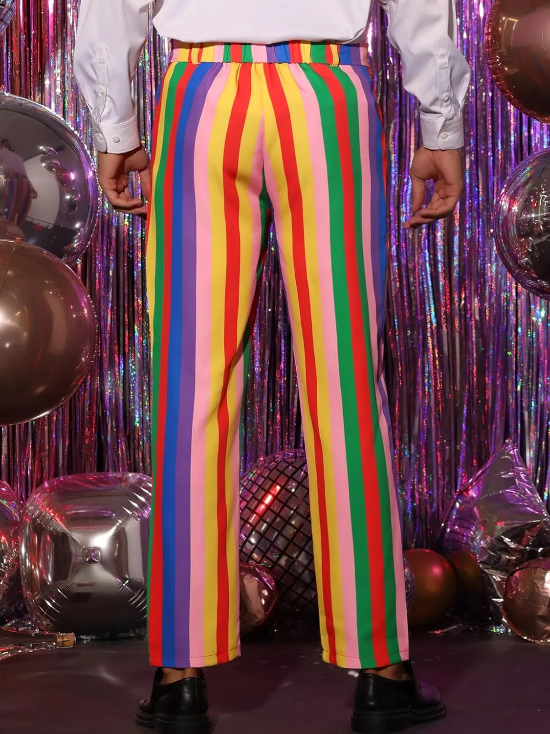 Lars Amadeus Rainbow Pants for Men's Regular Fit Flat Front Color Block Stripe Dress Trousers