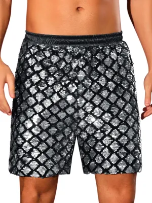 Lars Amadeus Sequin Shorts for Men's Metallic Sequins Disco Party Sparkly Shiny Hot Shorts