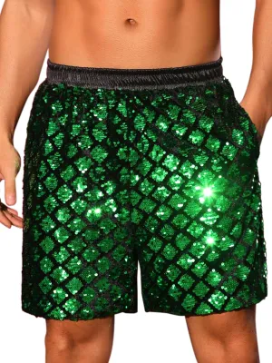 Lars Amadeus Sequin Shorts for Men's Metallic Sequins Disco Party Sparkly Shiny Hot Shorts