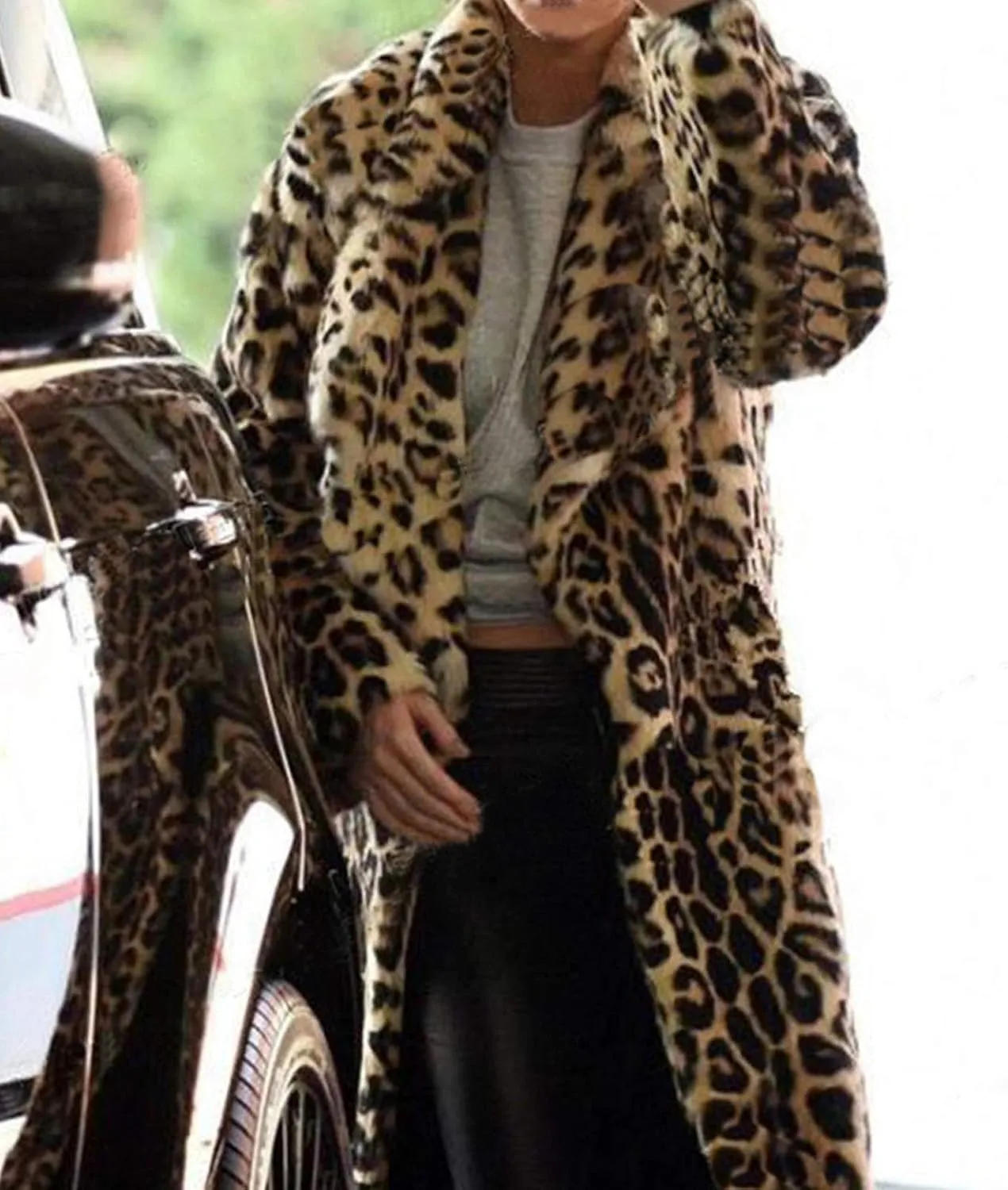 Leopard Print Coat Women 2024 Winter Fleece Fuzzy Open Front Long Jacket Faux Fur Cardigan Overcoat Trench Coat