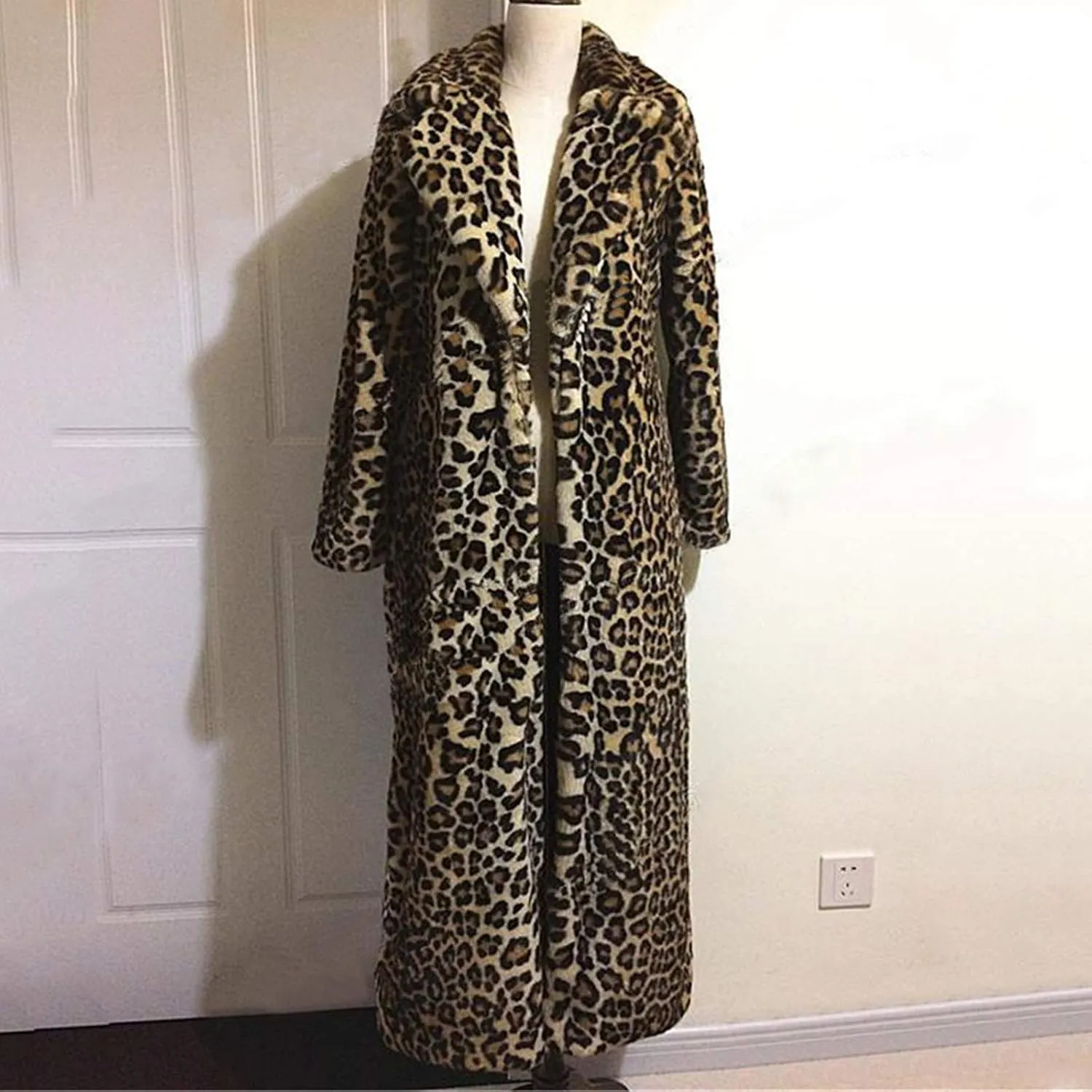Leopard Print Coat Women 2024 Winter Fleece Fuzzy Open Front Long Jacket Faux Fur Cardigan Overcoat Trench Coat