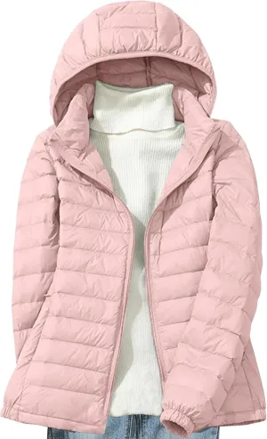 Lightweight Jackets For Women With Hood Long Sleeve Trendy Zip Solid Color Down Coat Winter Warm Casual Puffer Jacket