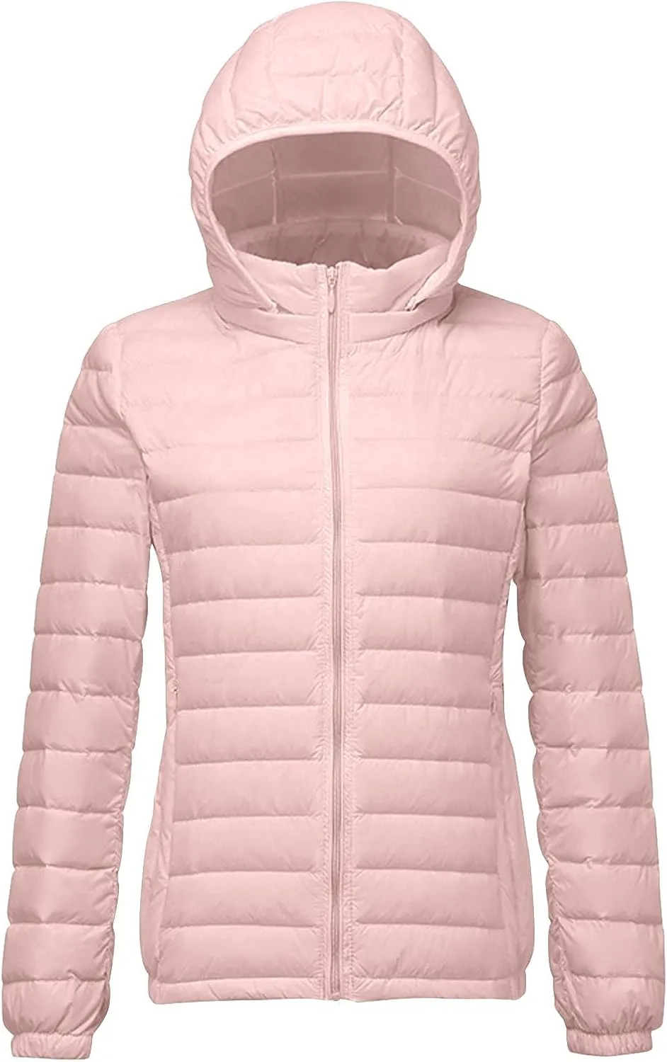 Lightweight Jackets For Women With Hood Long Sleeve Trendy Zip Solid Color Down Coat Winter Warm Casual Puffer Jacket
