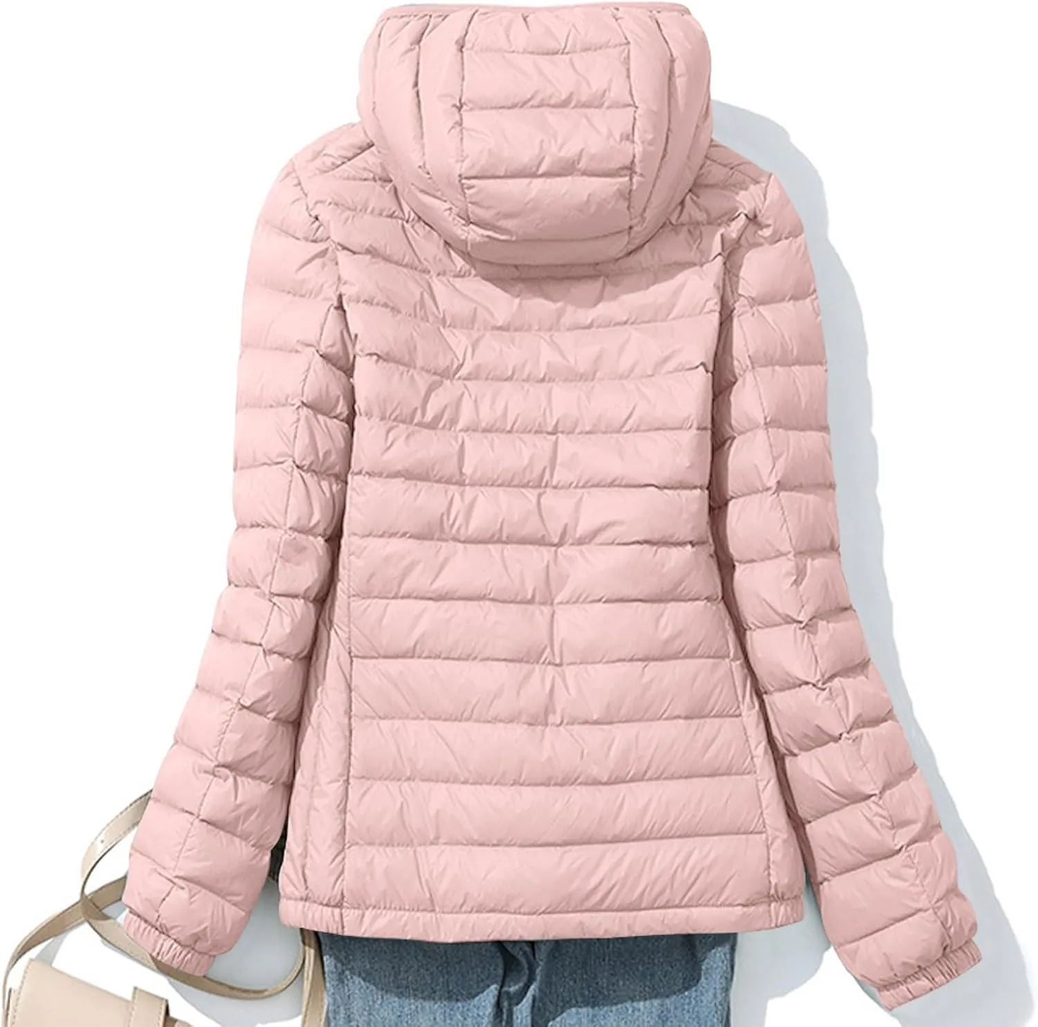 Lightweight Jackets For Women With Hood Long Sleeve Trendy Zip Solid Color Down Coat Winter Warm Casual Puffer Jacket
