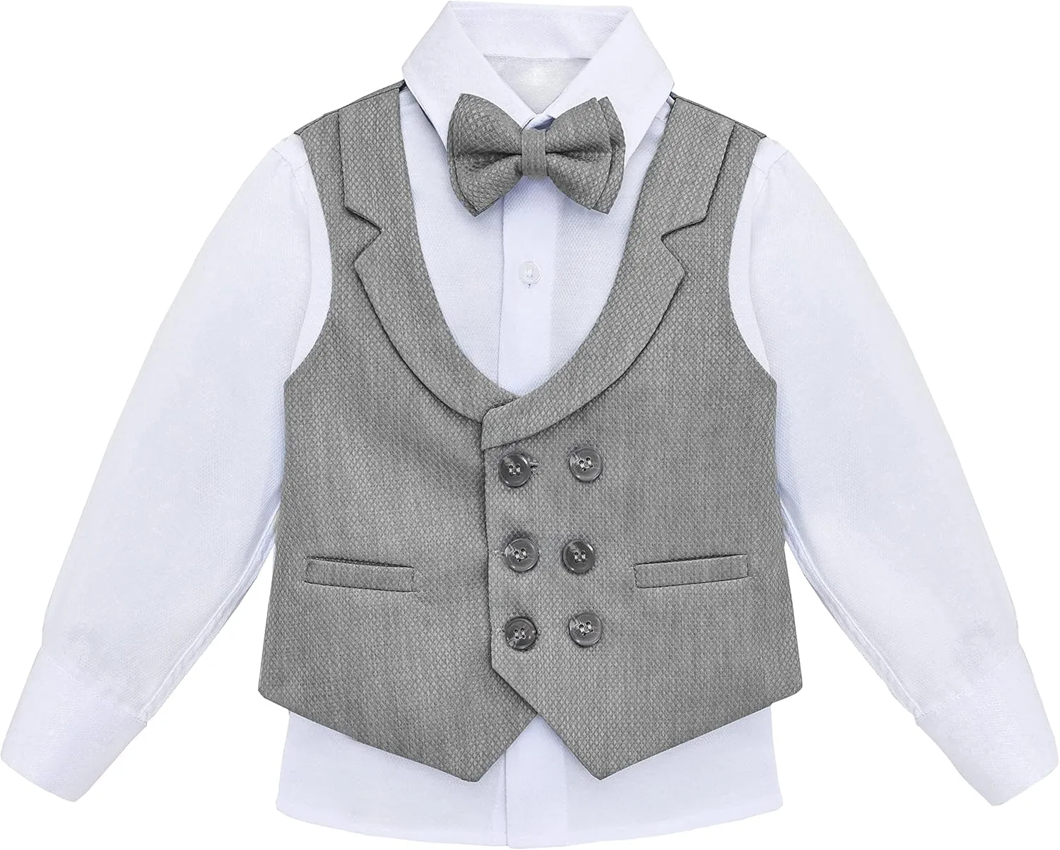 Lilax Boys Suit Set Slim Fit Vest, White Dress Shirt, Dress Pants and Bowtie 4 Piece Formal Suit Set