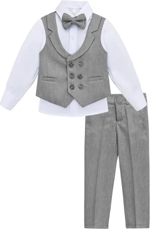 Lilax Boys Suit Set Slim Fit Vest, White Dress Shirt, Dress Pants and Bowtie 4 Piece Formal Suit Set
