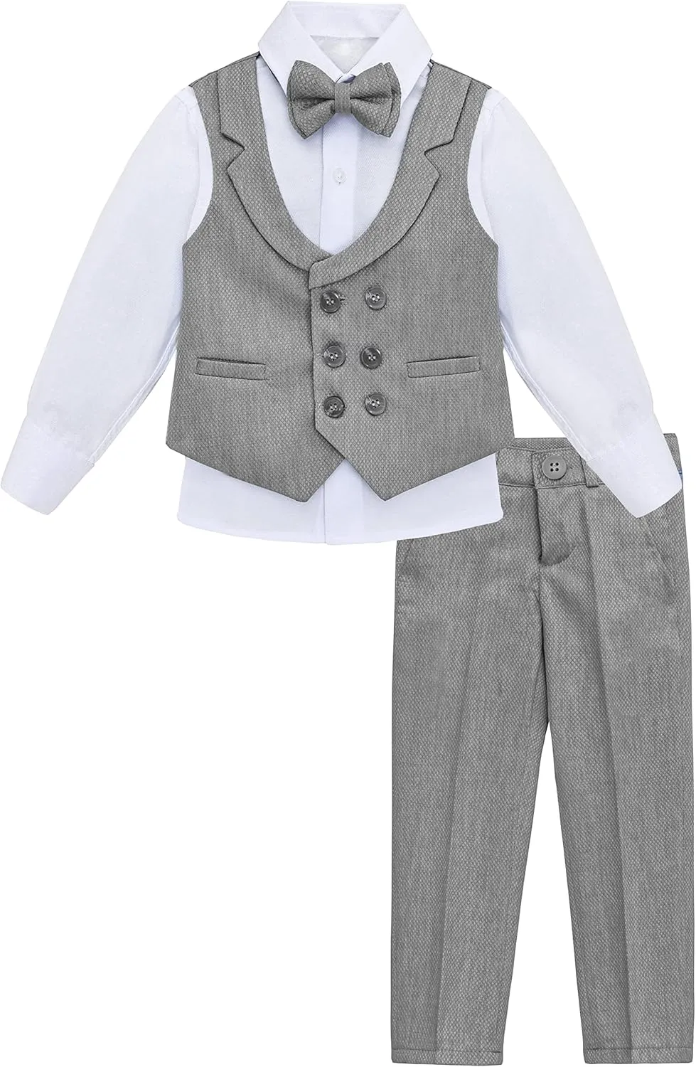 Lilax Boys Suit Set Slim Fit Vest, White Dress Shirt, Dress Pants and Bowtie 4 Piece Formal Suit Set