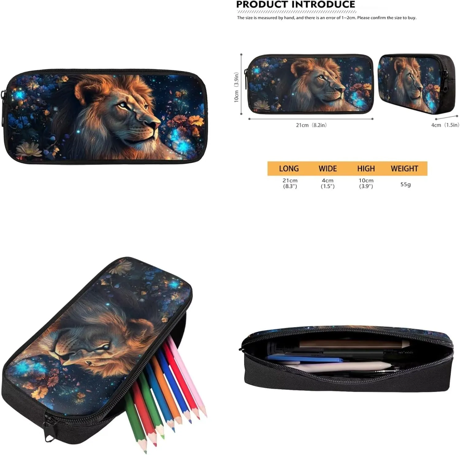 Lion Lunch Box and Backpack Set 17 Inch Backpacks for 6Th Grade Girls 4 PCS Large Capacity Easy Clean Lightweight Teenager Laptop Pencil Case Aesthetic Sling Bag with Keychain Wristlet Cute