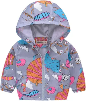 Little Girls Boys Rain Jacket Lightweight aterproof Solid Fall Raincoat Zipper Hooded Lined Windbreaker