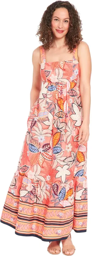 London Times Women's Cotton Smocked Back Babydoll Tiered Maxi Dress