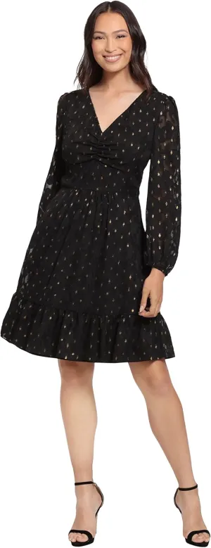London Times Women's V-Neck Ruched Waist Tiered Skirt Dress