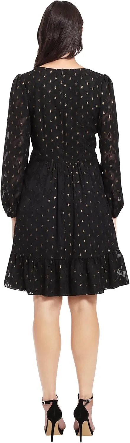 London Times Women's V-Neck Ruched Waist Tiered Skirt Dress