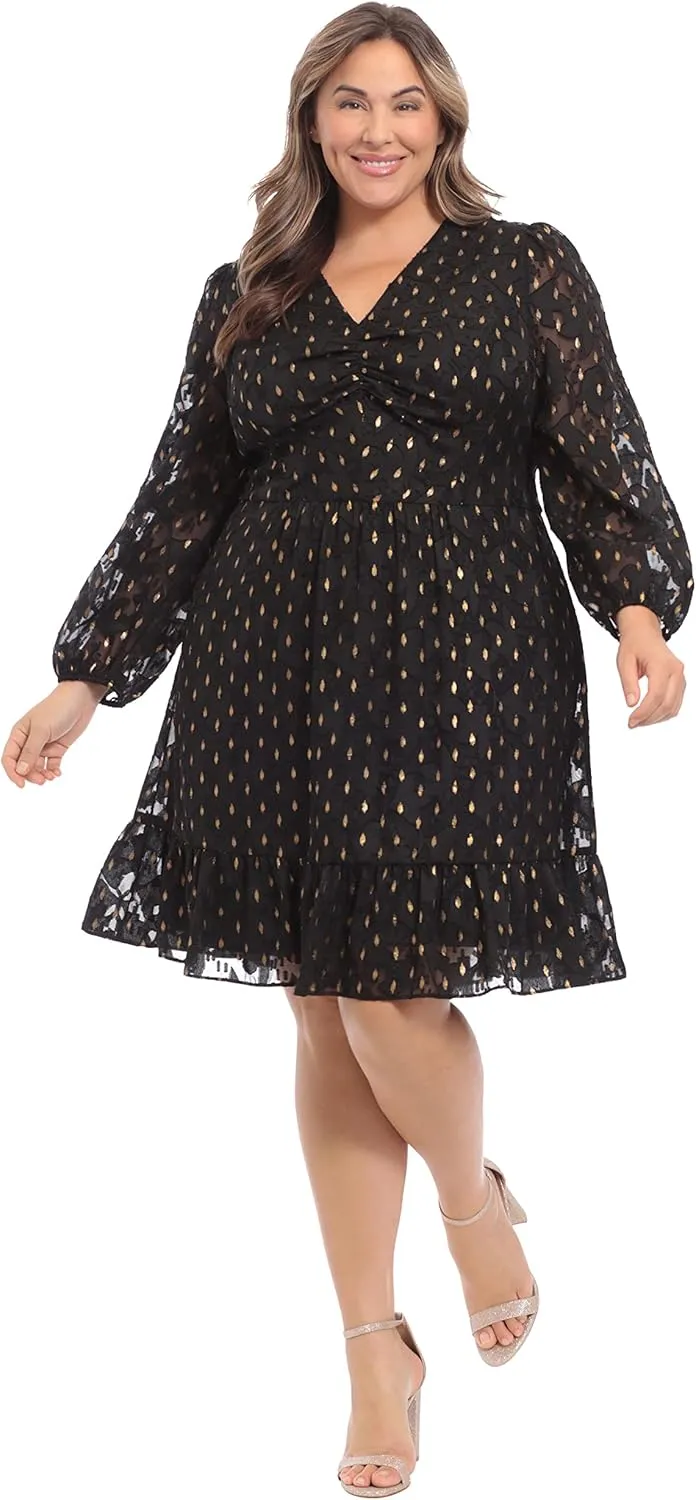 London Times Women's V-Neck Ruched Waist Tiered Skirt Dress