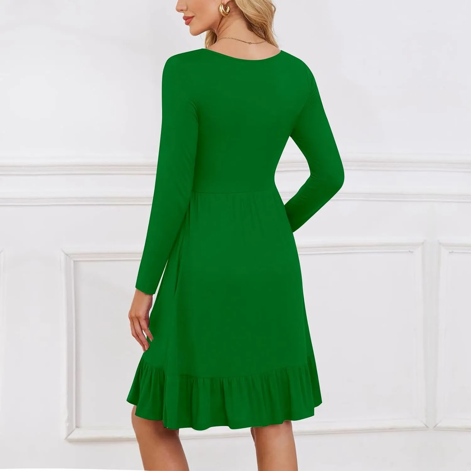 Long Sleeve Dress for Women Plus Size Casual Ruffle Tiered Swing Midi Dress with Pocket Tunic A-Line Dresses