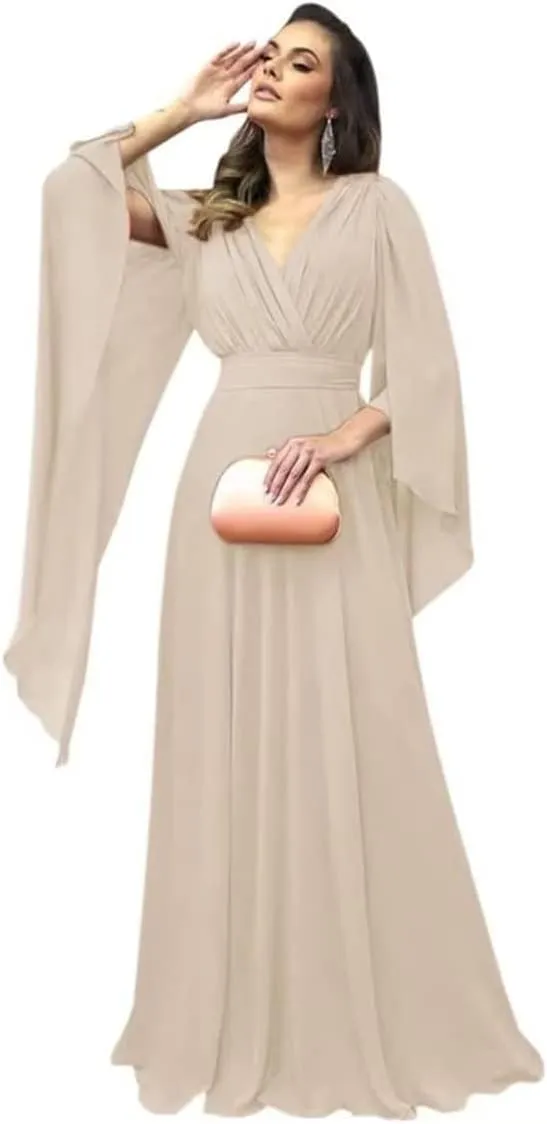 Long Sleeve Mother of The Bride Dresses for Wedding Chiffon Formal Evening Prom Gowns for Women