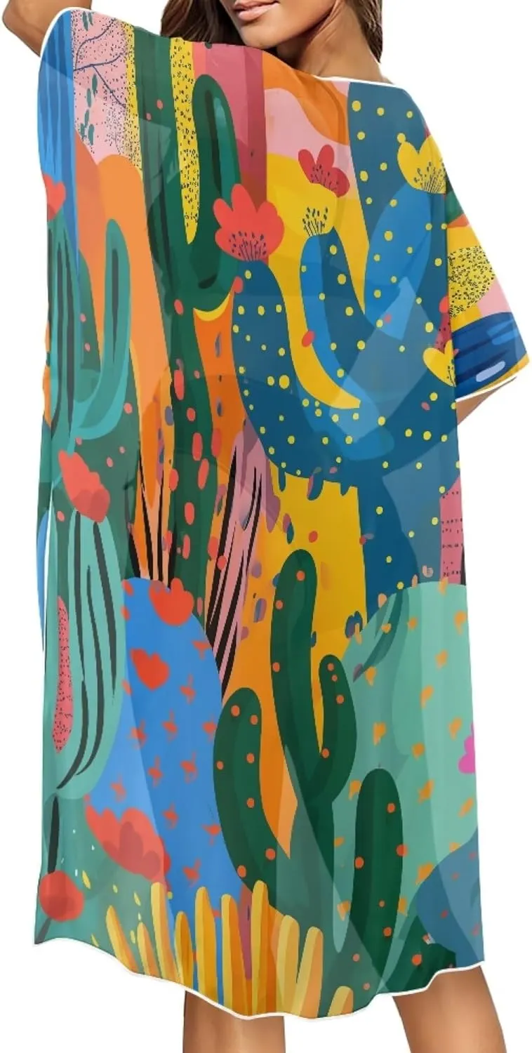 Long Swimsuit Coverup for Women Seaside Summer Vacation Swim Cover Up for Women Hawaiian komono cardigan Cover Ups