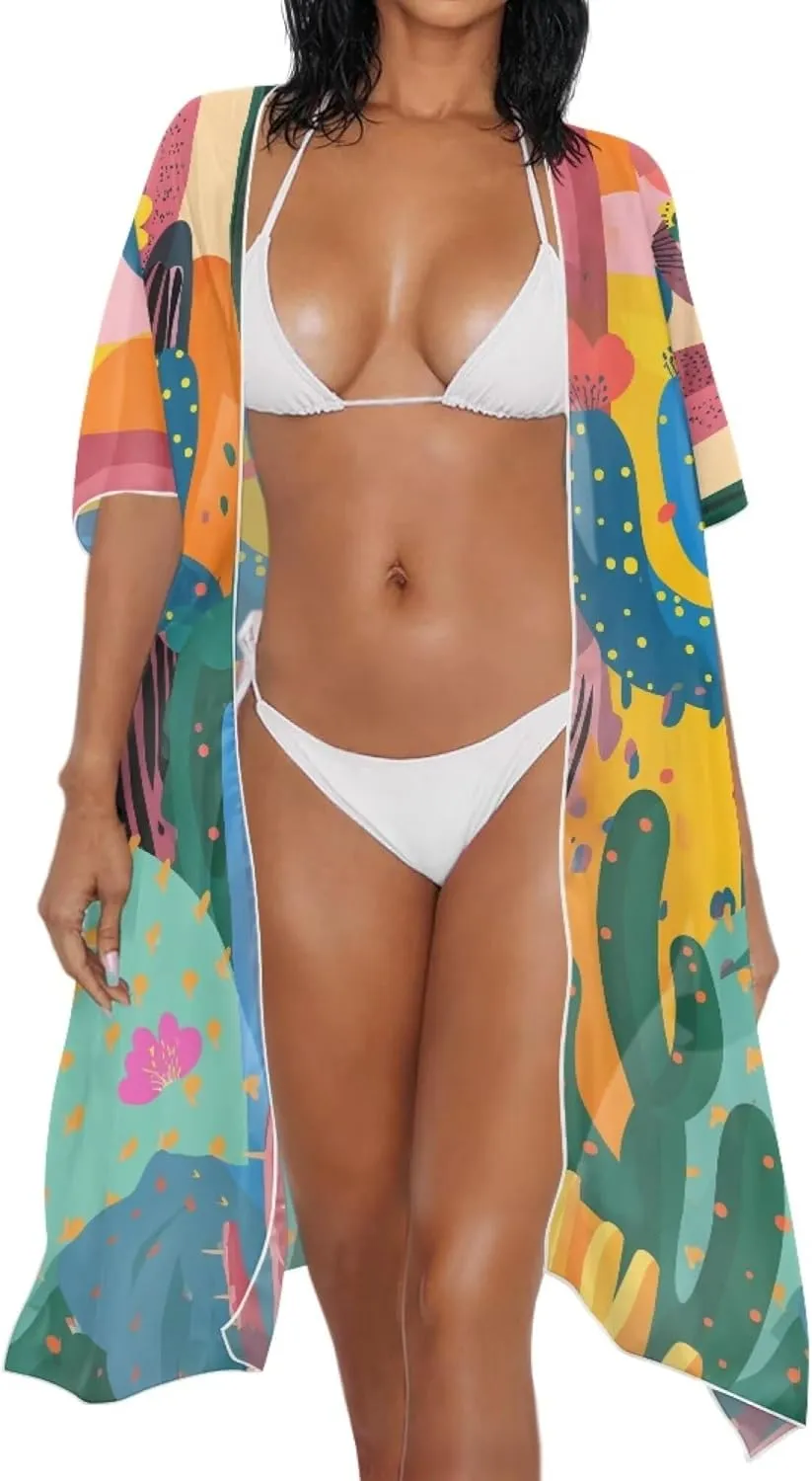 Long Swimsuit Coverup for Women Seaside Summer Vacation Swim Cover Up for Women Hawaiian komono cardigan Cover Ups