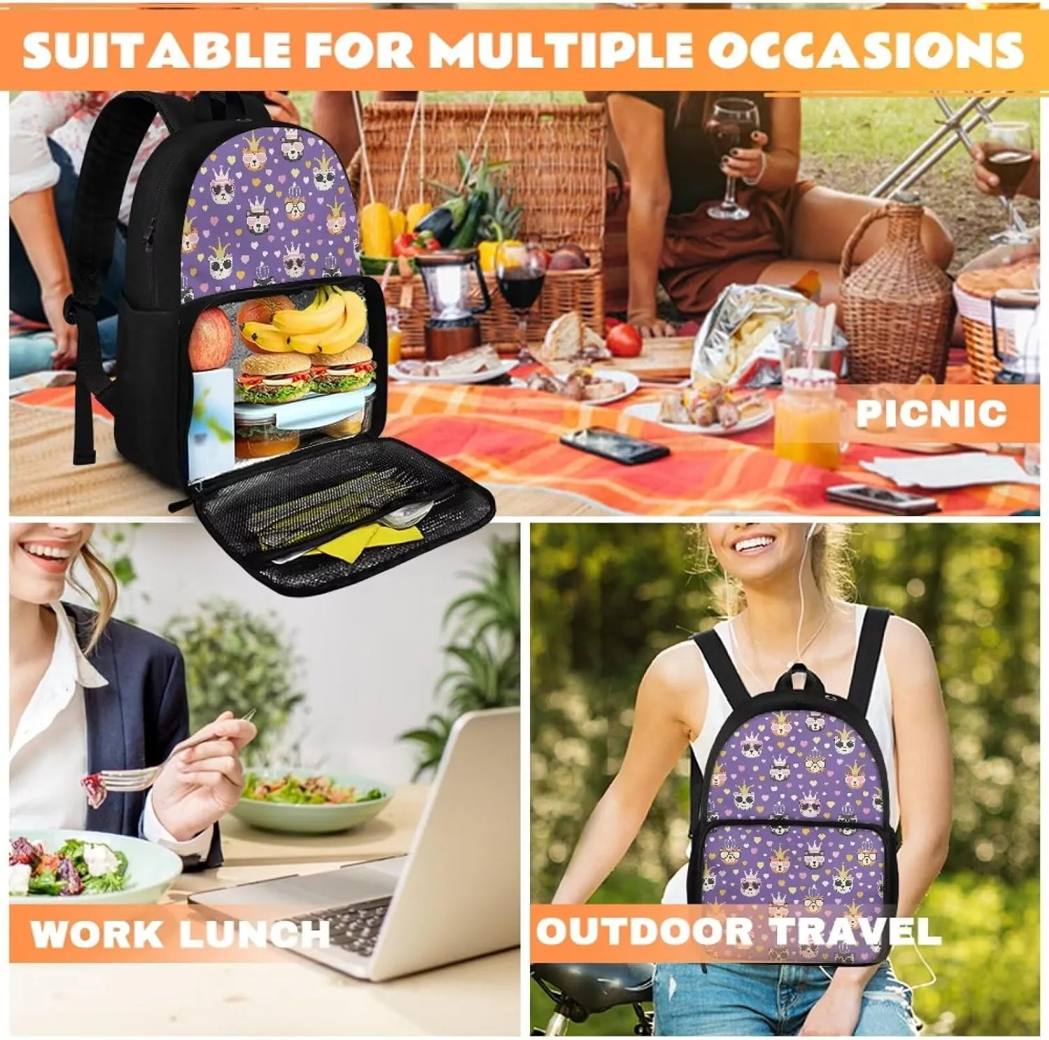Lunch Shoulder Bag for Primary Kids-Bear King 2-in-1 Backpack Insulated Cooler,with Lunch Compartment and Backpack Handle,Water Resistant Easy Clean for Camping School