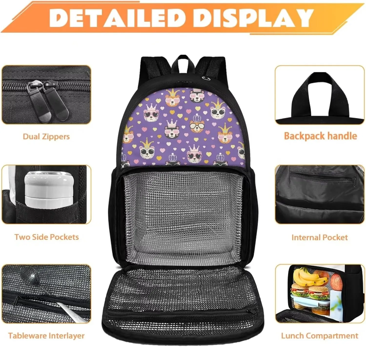 Lunch Shoulder Bag for Primary Kids-Bear King 2-in-1 Backpack Insulated Cooler,with Lunch Compartment and Backpack Handle,Water Resistant Easy Clean for Camping School