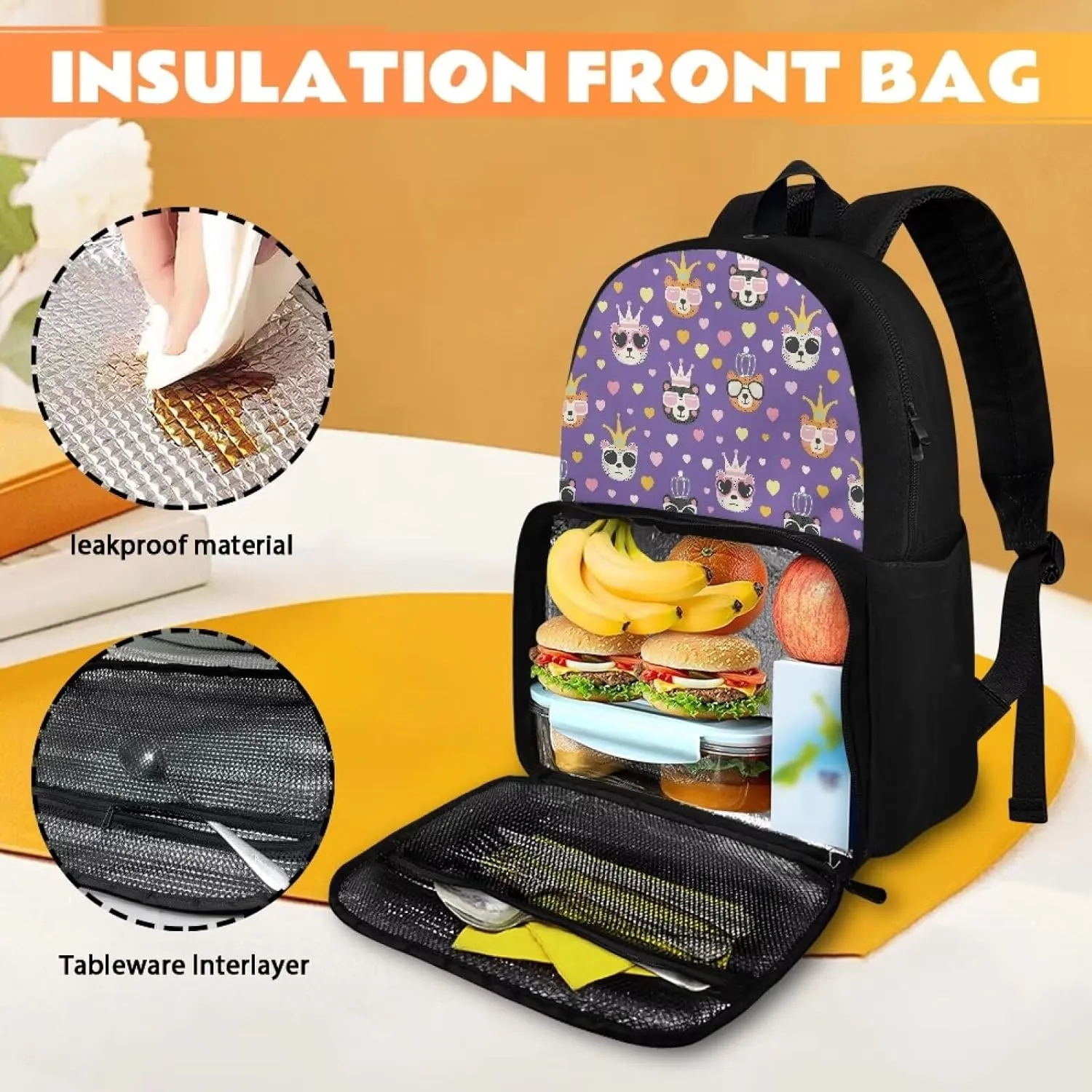Lunch Shoulder Bag for Primary Kids-Bear King 2-in-1 Backpack Insulated Cooler,with Lunch Compartment and Backpack Handle,Water Resistant Easy Clean for Camping School