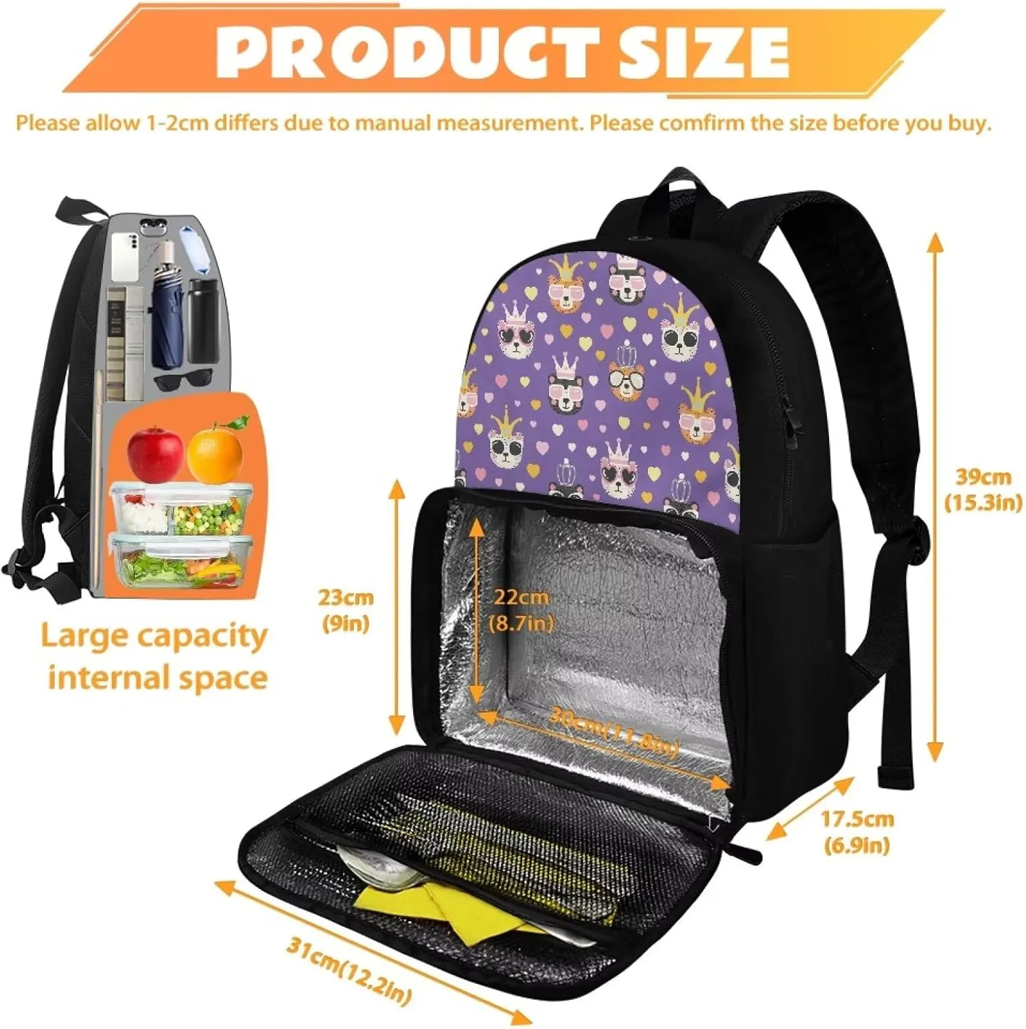 Lunch Shoulder Bag for Primary Kids-Bear King 2-in-1 Backpack Insulated Cooler,with Lunch Compartment and Backpack Handle,Water Resistant Easy Clean for Camping School
