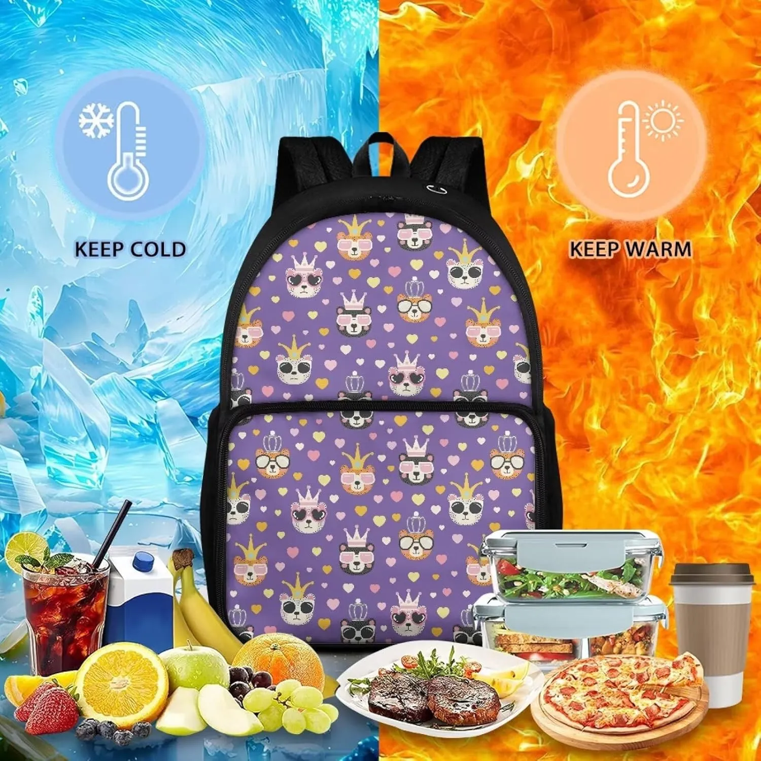 Lunch Shoulder Bag for Primary Kids-Bear King 2-in-1 Backpack Insulated Cooler,with Lunch Compartment and Backpack Handle,Water Resistant Easy Clean for Camping School