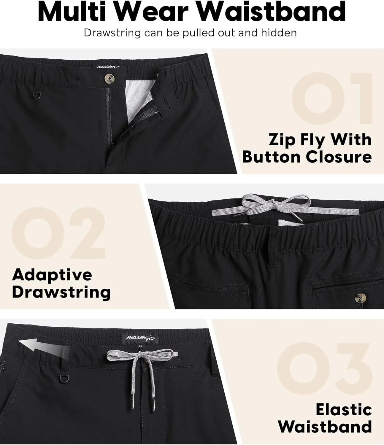 maamgic Mens Casual Shorts with Compression Liner 5/7 Inch Classic Fit Khaki Shorts