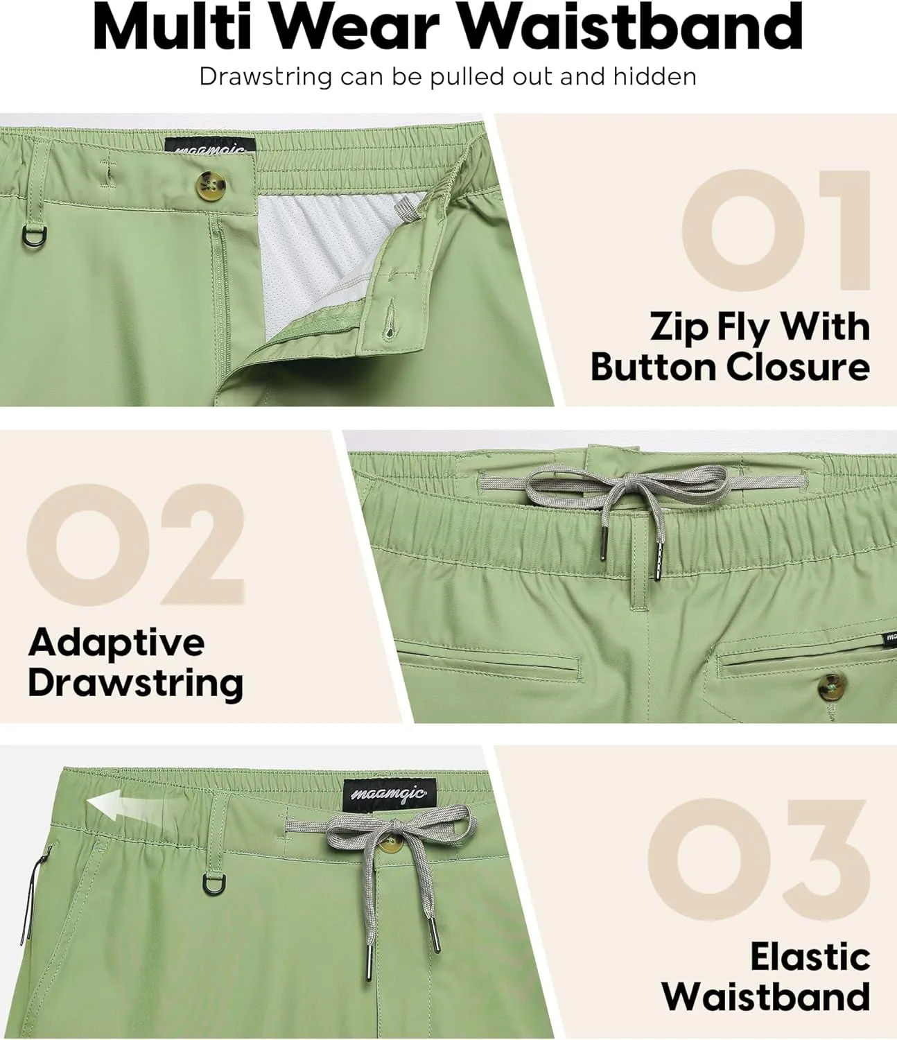 maamgic Mens Casual Shorts with Compression Liner 5/7 Inch Classic Fit Khaki Shorts