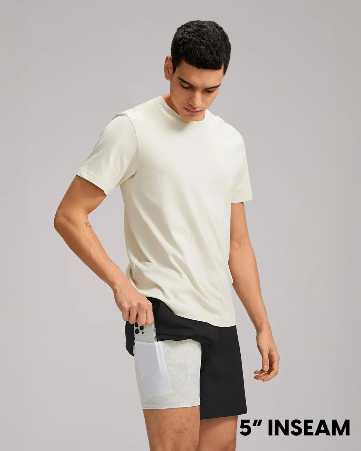 maamgic Mens Casual Shorts with Compression Liner 5/7 Inch Classic Fit Khaki Shorts