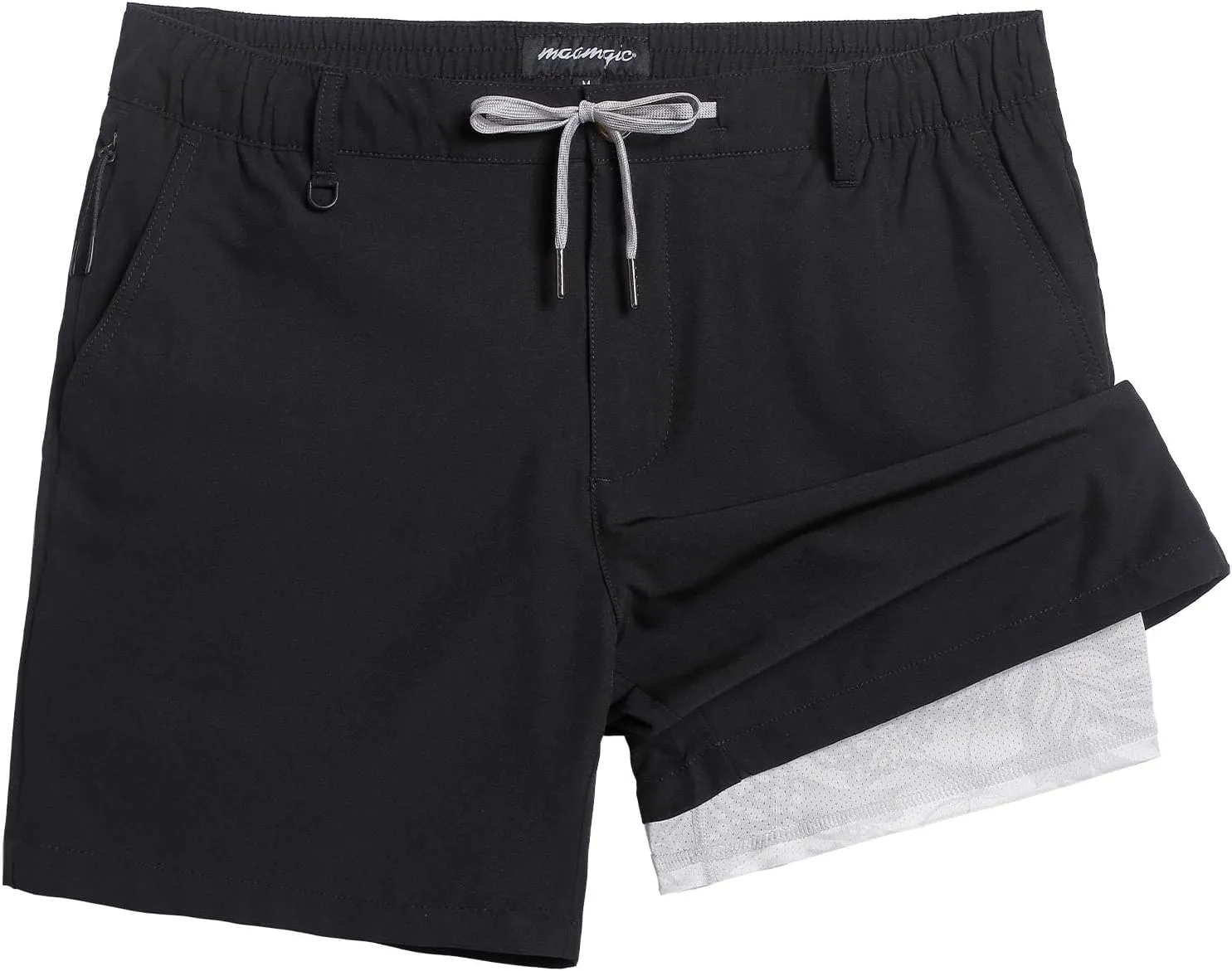 maamgic Mens Casual Shorts with Compression Liner 5/7 Inch Classic Fit Khaki Shorts