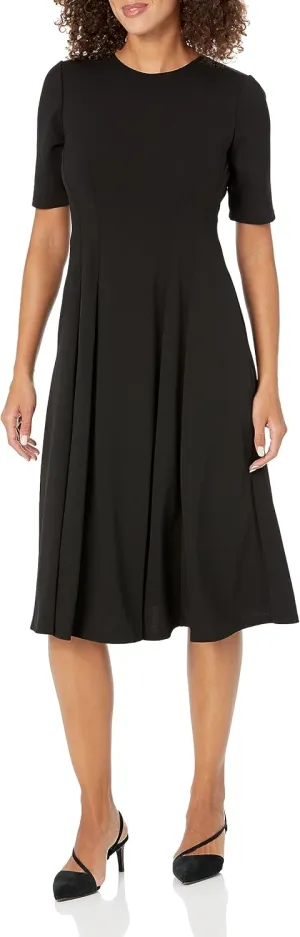 Maggy London Women's Short Sleeve Double Pleat Midi Dress