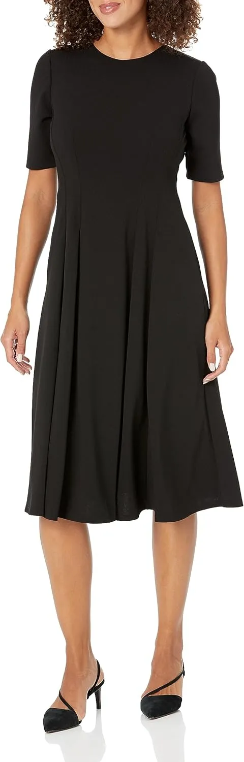Maggy London Women's Short Sleeve Double Pleat Midi Dress