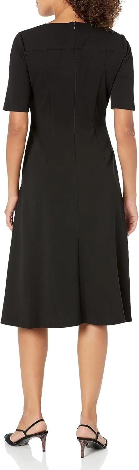 Maggy London Women's Short Sleeve Double Pleat Midi Dress