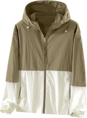 maisdgop Raincoat for Women Pretty Color Block Waterproof Windbreaker Casual Zip up Travel Hiking Trench Coats with Pockets