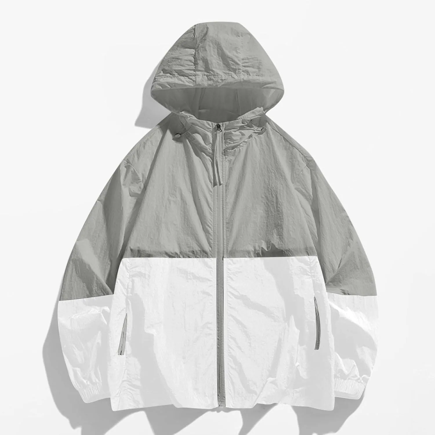maisdgop Raincoat for Women Pretty Color Block Waterproof Windbreaker Casual Zip up Travel Hiking Trench Coats with Pockets