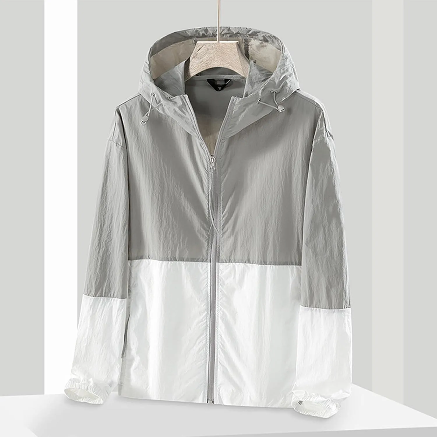 maisdgop Raincoat for Women Pretty Color Block Waterproof Windbreaker Casual Zip up Travel Hiking Trench Coats with Pockets