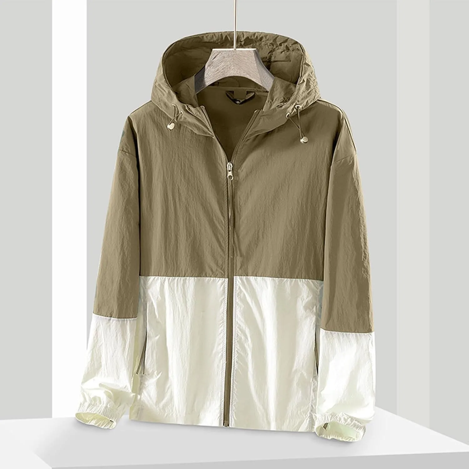 maisdgop Raincoat for Women Pretty Color Block Waterproof Windbreaker Casual Zip up Travel Hiking Trench Coats with Pockets