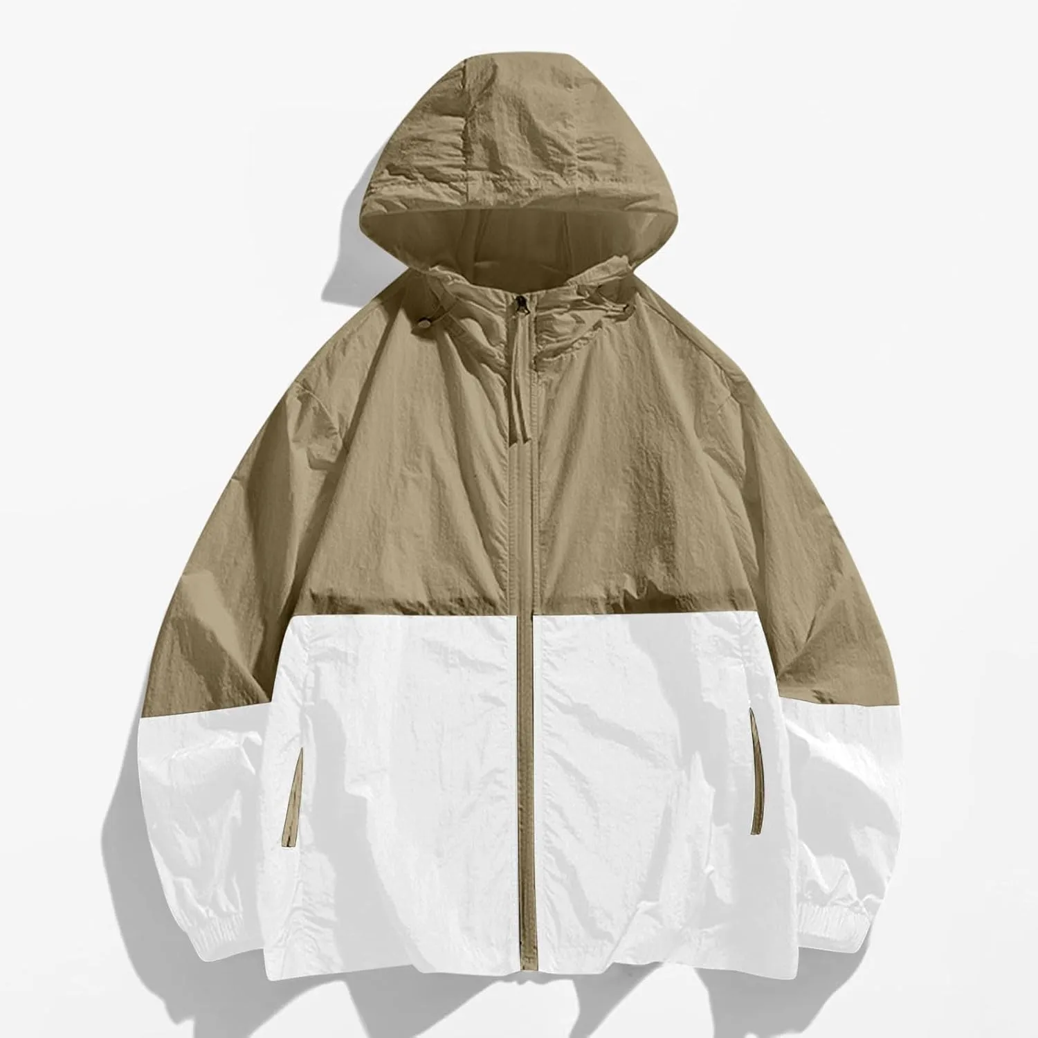 maisdgop Raincoat for Women Pretty Color Block Waterproof Windbreaker Casual Zip up Travel Hiking Trench Coats with Pockets