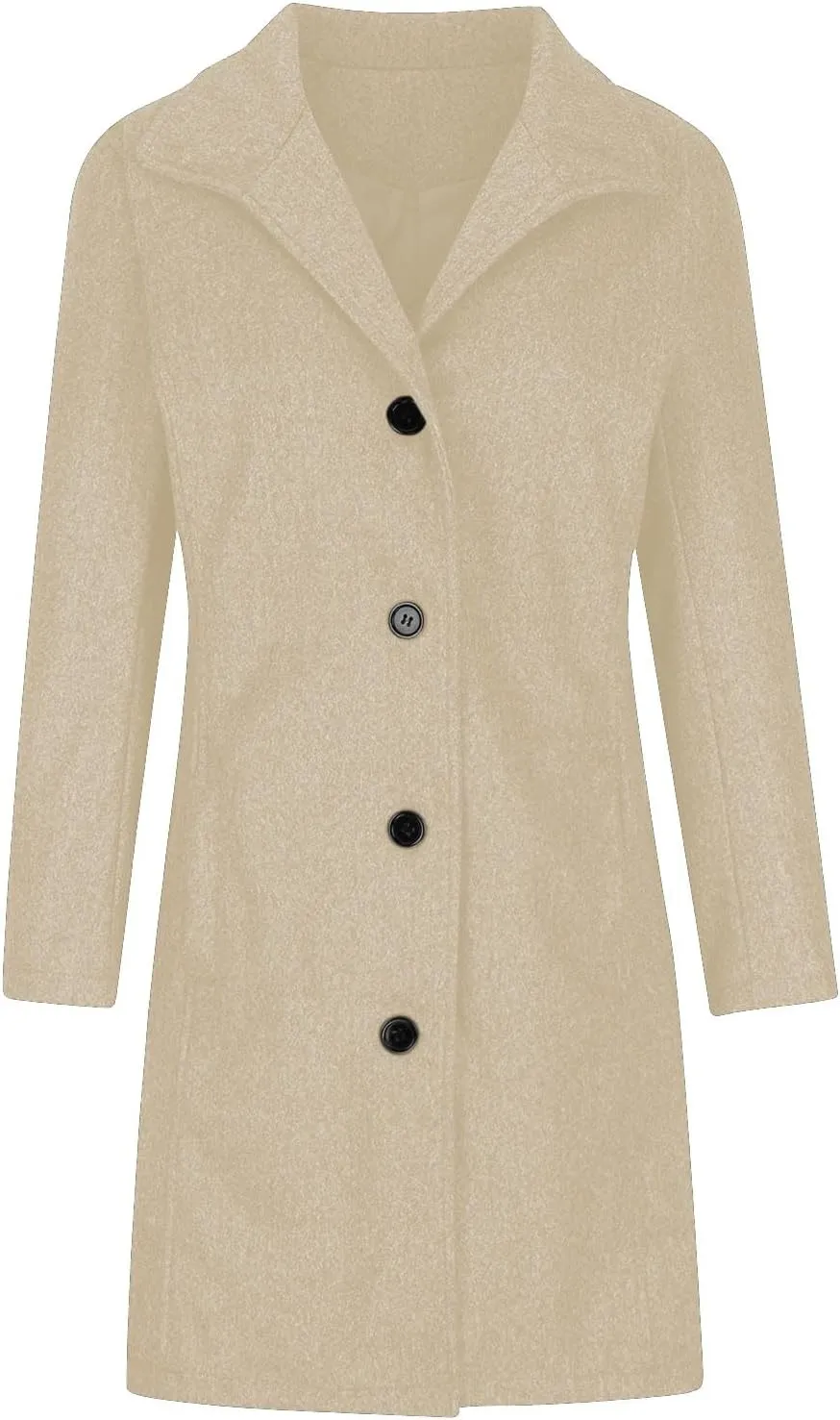 maisdgop Trench Coat Women Faux Wool Single Breasted Pea Coat Mid Length Jackets Oversized Loose Long Sleeve Windbreaker