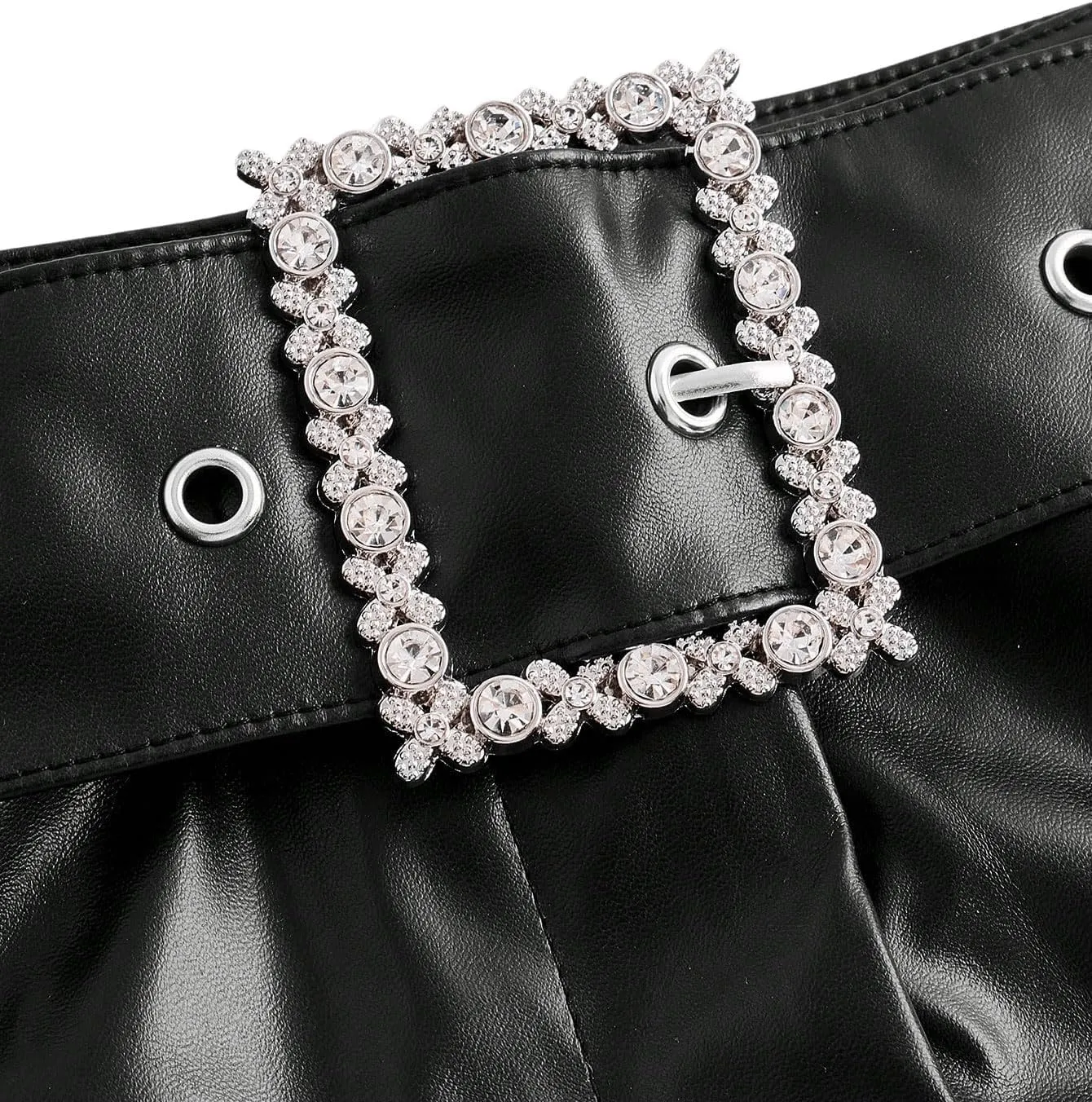 MakeMeChic Women's Faux Leather Low Waist Y2K Shorts Grommet Lace Up Buckle Belted Mini Shorts