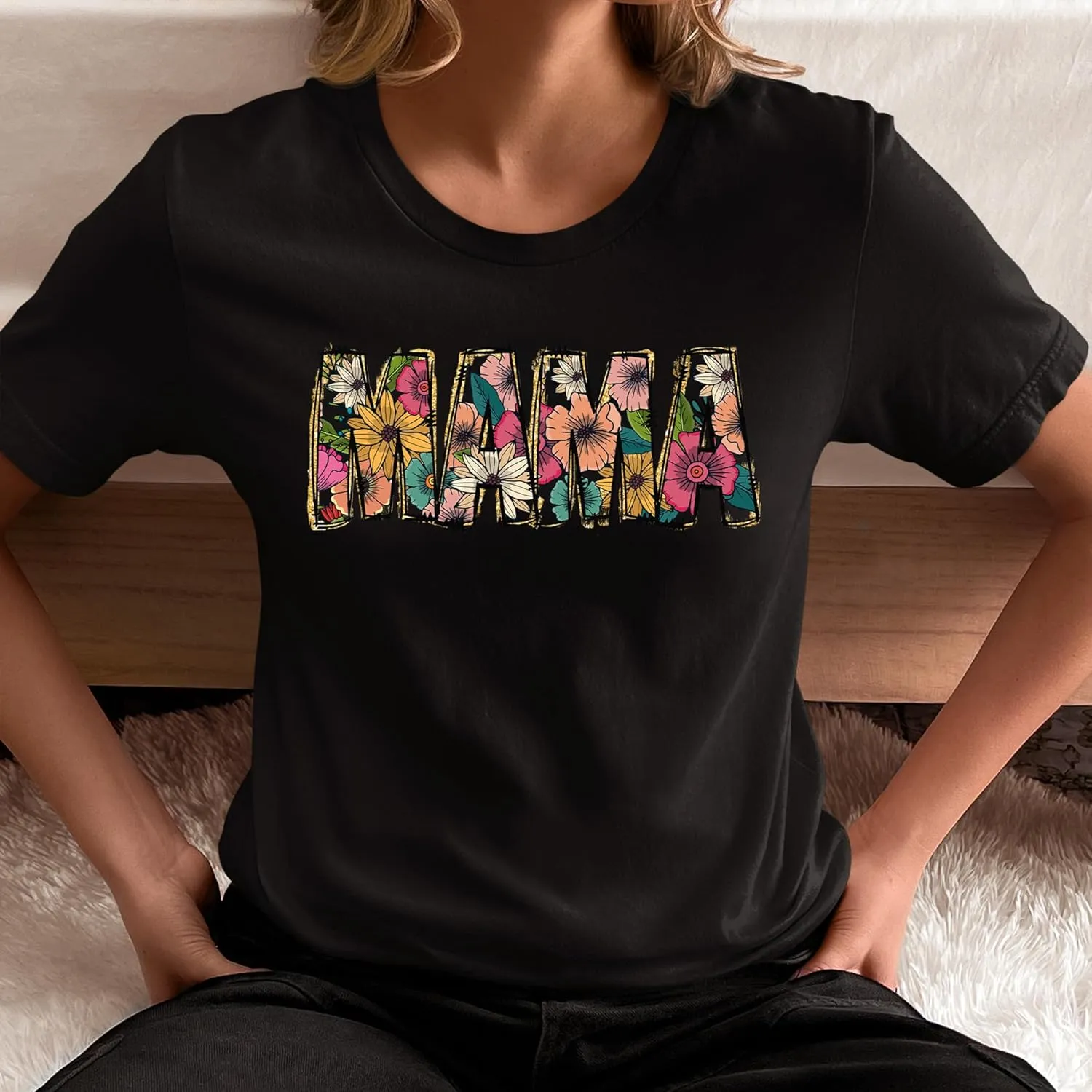 Mama Floral Graphic Tee - Cute Boho Motherhood T-Shirt for Moms, Aesthetic Flower Print Casual Outfit
