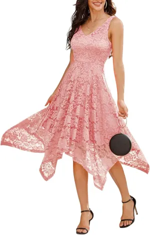 Meetjen Women's Lace Cocktail Party Dress 2025 Handkerchief Hem Bridesmaid Prom Formal Dresses for Wedding Guest