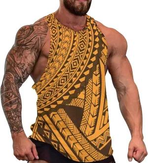 Men Polynesian Tribal Quick Dry Workout Tank Top Hawaiian Samoan Gym Muscle Tee Bodybuilding Sleeveless Shirt
